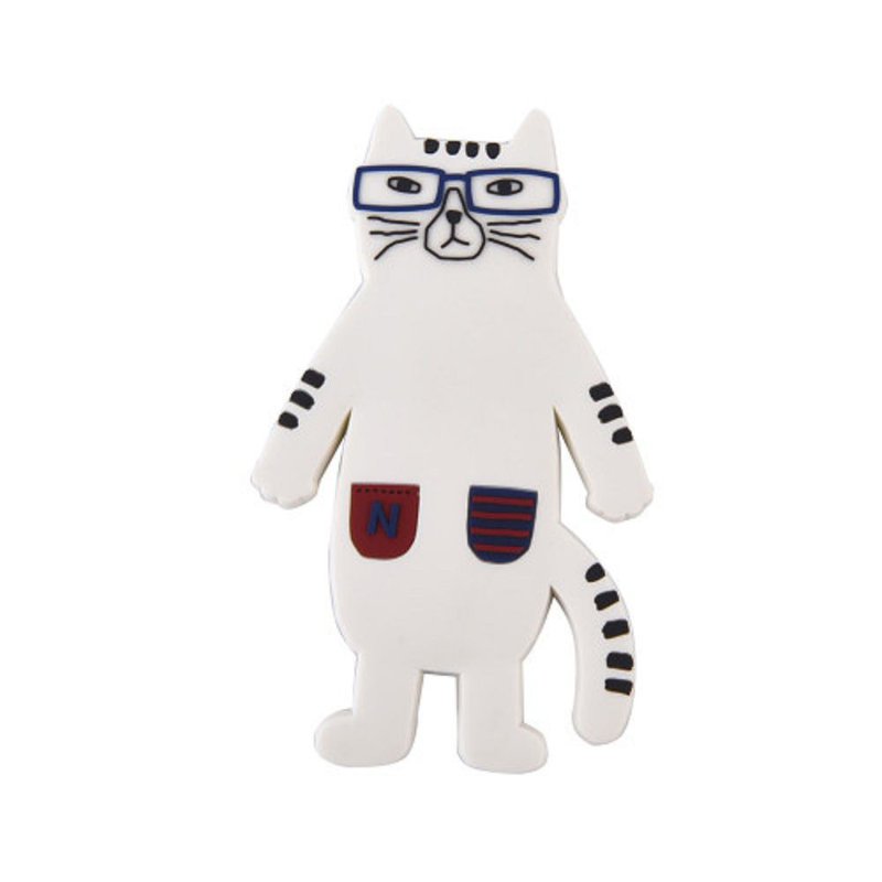 Kusuguru Japan Japan glasses cat magnet hook three-dimensional shape bendable design white - ตะขอที่แขวน - โลหะ ขาว