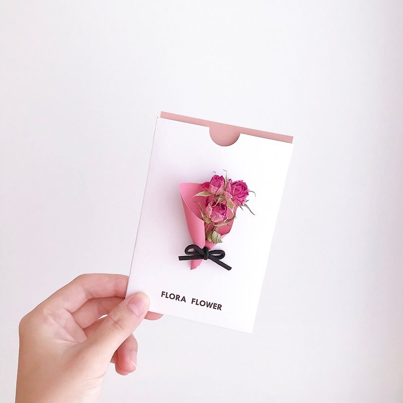 Dry Flower Card - Small Bouquet of Roses - การ์ด/โปสการ์ด - พืช/ดอกไม้ สึชมพู
