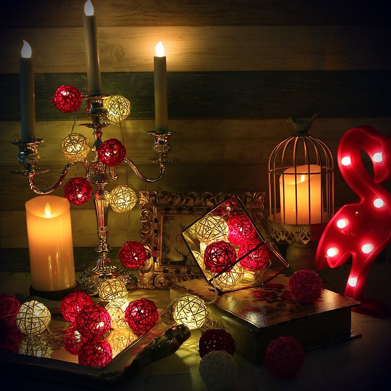創意燈飾 籐球燈串 電池款 桃花源記 長度2M LED氣氛燈 聖誕節 - 燈具/燈飾 - 竹 粉紅色