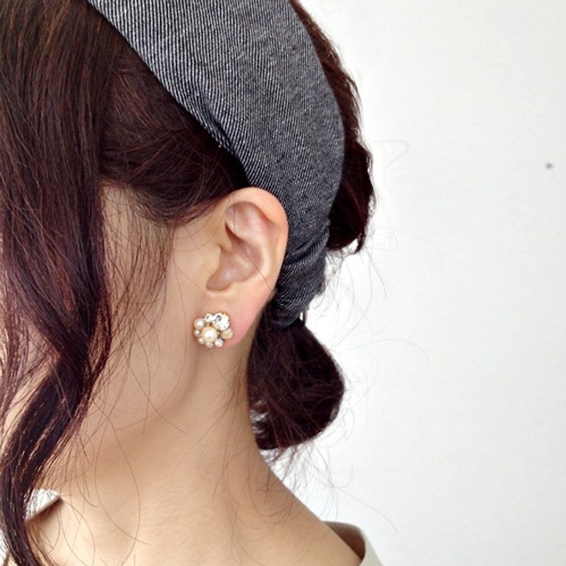 14kgf Vintage Stone and Swarovski Bijou Pearl catch earrings * 248 * Mimihari - ต่างหู - หิน 