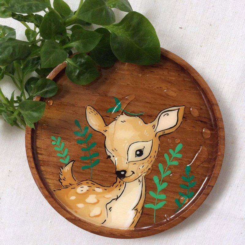 Wooden coaster deer - 杯墊 - 木頭 咖啡色