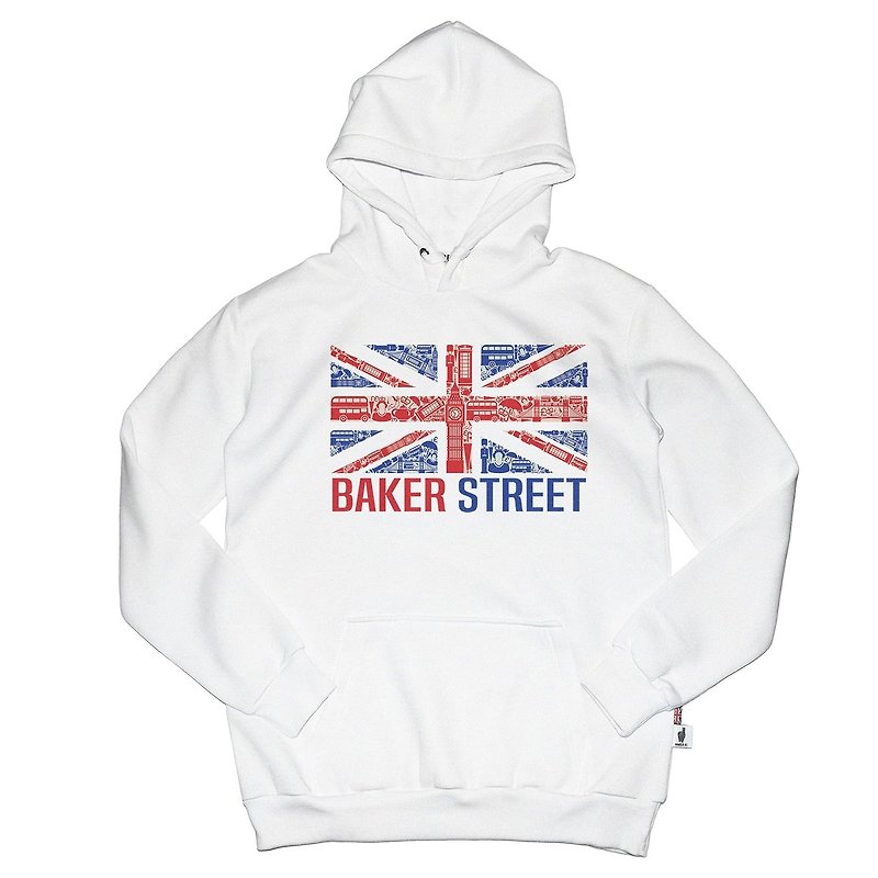 British Fashion Brand -Baker Street- Union Jack Printed Hoodie - Unisex Hoodies & T-Shirts - Cotton & Hemp White