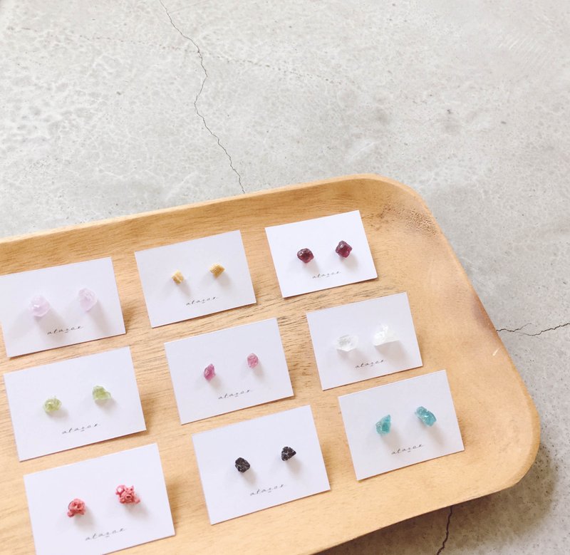 【Set of Three】/ konpeito / Rough Gemstone Earrings - ต่างหู - คริสตัล หลากหลายสี