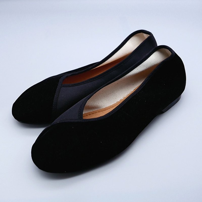 Velvet shoes / Black - รองเท้าบัลเลต์ - ผ้าฝ้าย/ผ้าลินิน สีดำ