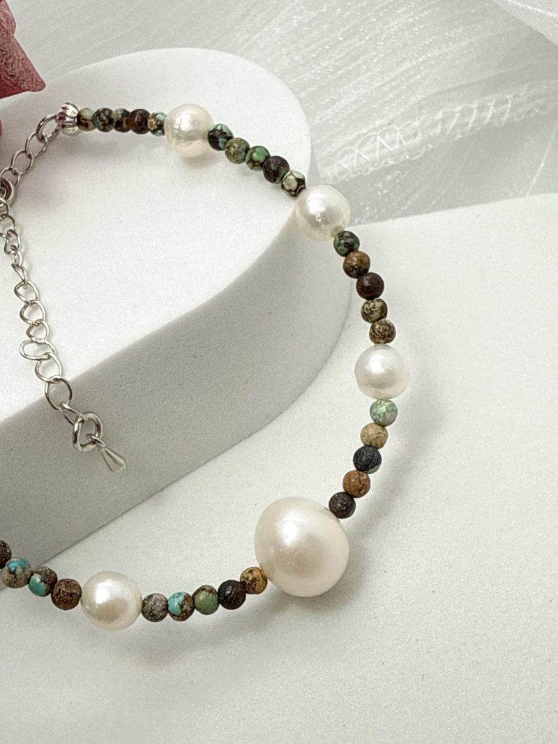 【TING】森林之心-綠松石 × 淡水珍珠能量手鍊 - 手鍊/手環 - 水晶 