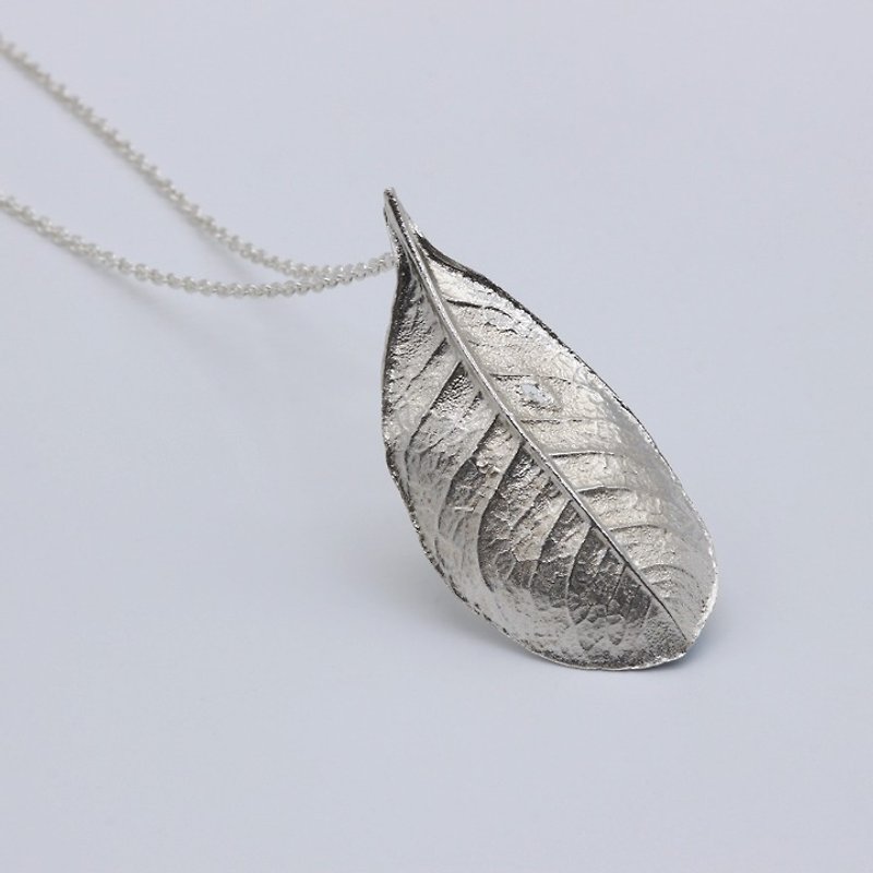桂花葉 葉子 項鍊 純銀 自然植物 - 項鍊 - 其他金屬 銀色