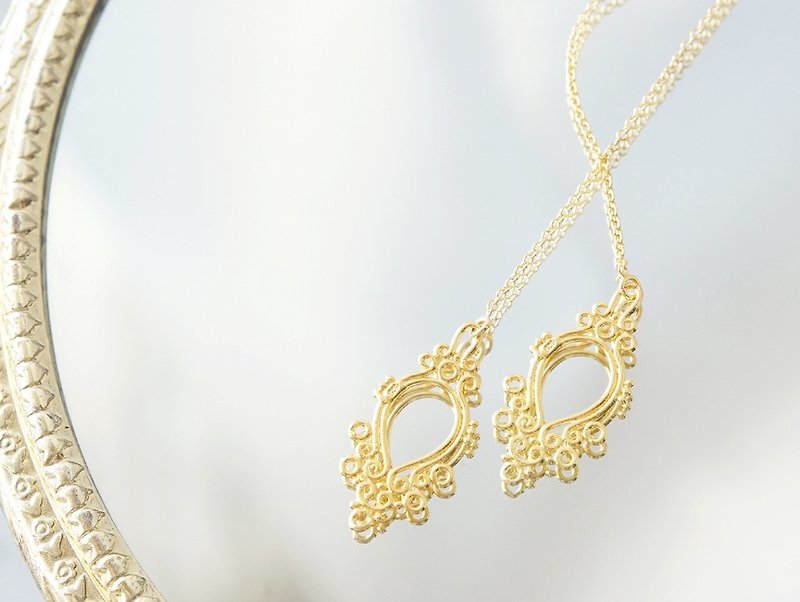 【14 KGF / Siver 925】 Ear Thread Earrings - Elegant Filigree - - Earrings & Clip-ons - Other Metals Gold