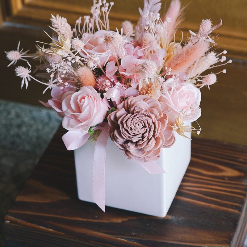 [Dry Potted Flower Strawberry Milkshake] The first choice for gift giving to celebrate the opening of a new home - Dried Flowers & Bouquets - Plants & Flowers Pink