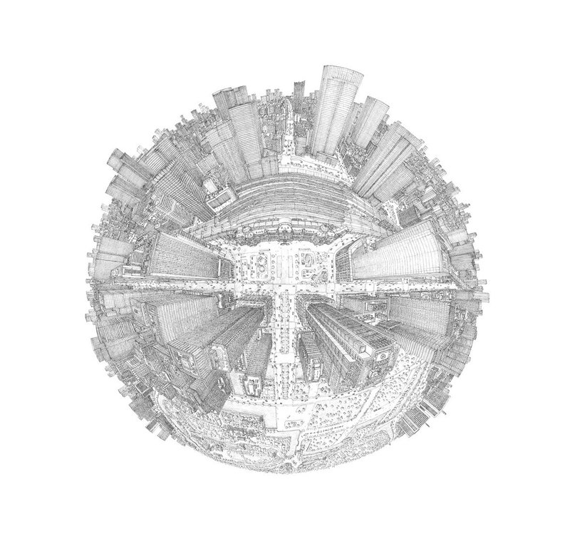 Central Tokyo Hand Drawn Birds Eye Map Limited Fine Art Print - Wall Décor - Paper White