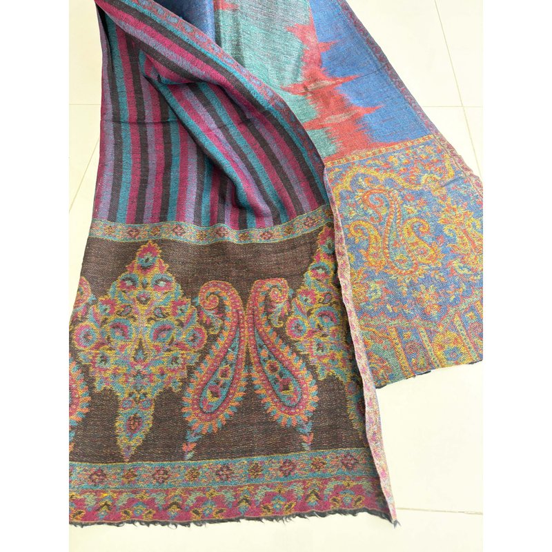 Indian double-sided double-color wool scarf shawl/birthday gift/Christmas exchange gift - Knit Scarves & Wraps - Wool Multicolor