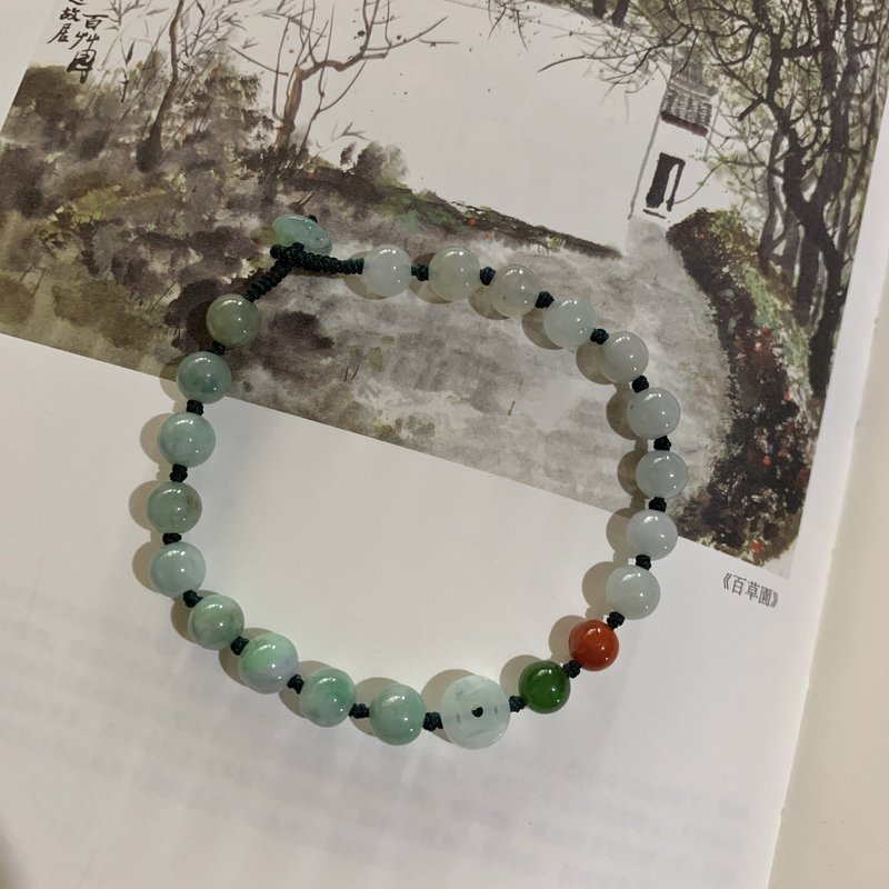 供欣賞 霧靄沉沉。天然翡翠復古編織手鏈 玉錢雕刻俄料碧玉南紅 - 手鍊/手環 - 玉石 綠色