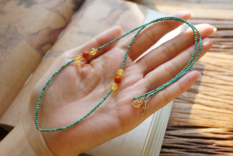 1mm natural mini iron wire turquoise Wax southern red design multi-turn bracelet bracelet s - สร้อยข้อมือ - พืช/ดอกไม้ สีเขียว