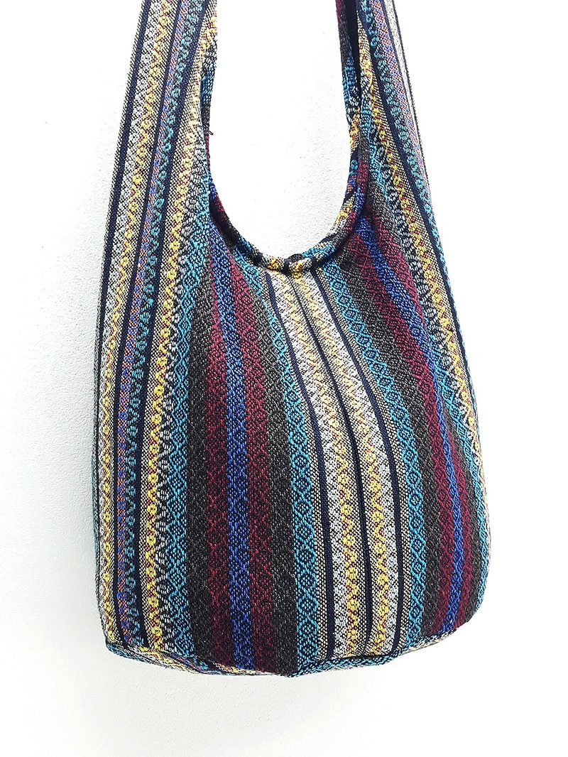 Woven Cotton Bag Boho bag Shoulder bag Crossbody bag Long Strap CWB - 其他 - 棉．麻 藍色