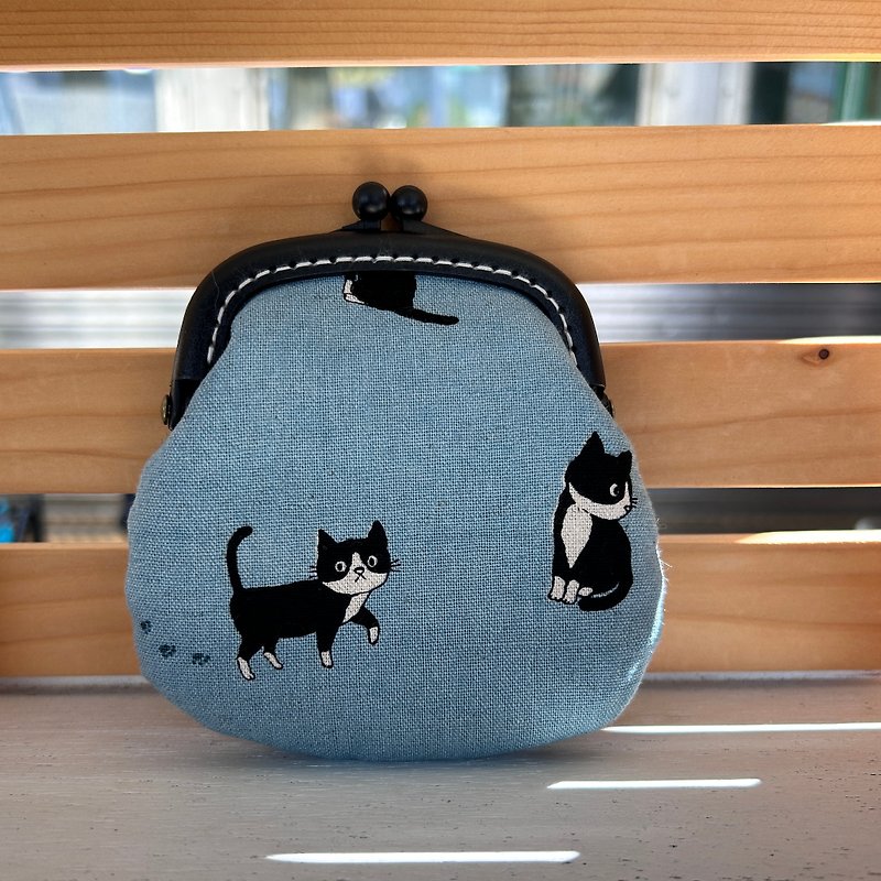 【小黑貓】零錢包#小口金包#可愛#日系#收納 - 散紙包 - 棉．麻 藍色