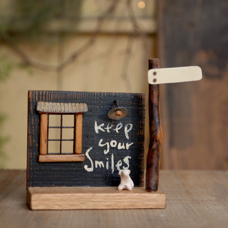 Micro-pocket table scene birthday decorations / antique old wooden wind A-1 (This Tiepai can write your own) - ของวางตกแต่ง - ไม้ สีกากี