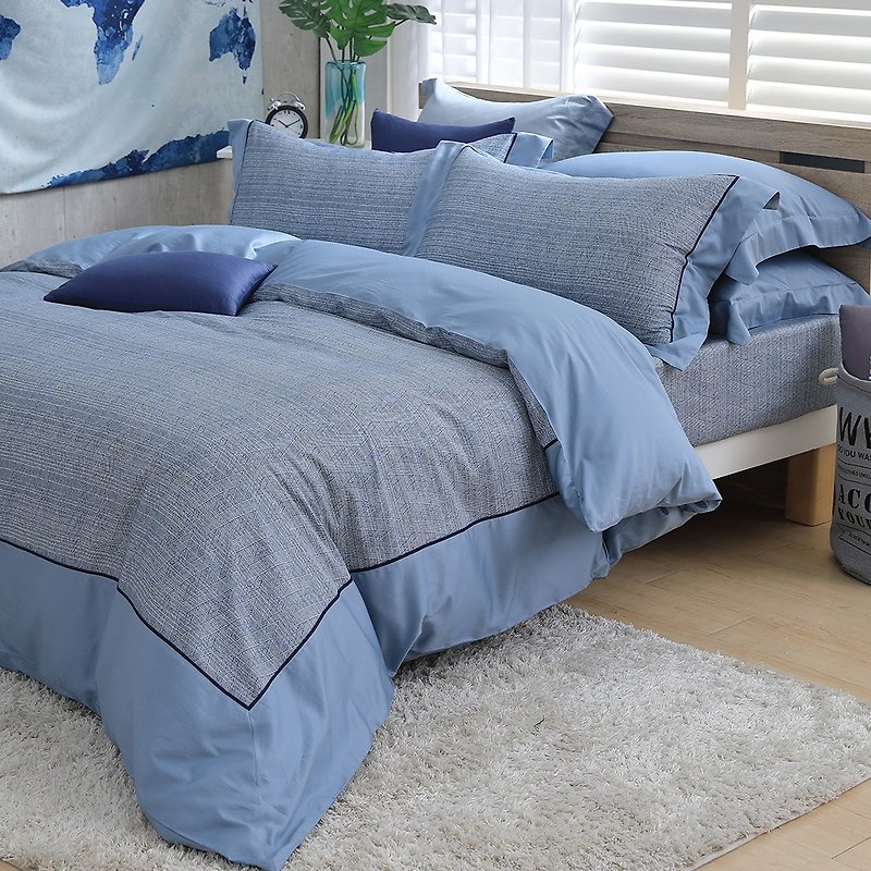 (加大)月色-藍色手扎-高質感60棉兩用被床包四件組【6*6.2尺】 - 寢具/床單/被套 - 棉．麻 藍色