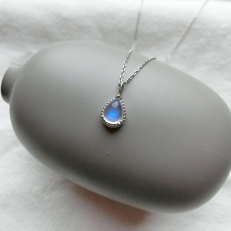 Moonstone 925 Sterling Silver Water Drop Cake Necklace - Necklaces - Gemstone Blue