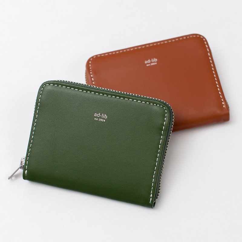 【ad-lib】Leather Coins Bag - Brown//Green (CB292) - Wallets - Genuine Leather Brown