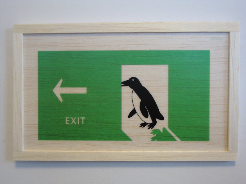 penguin exit sign - ウォールデコ・壁紙 - 木製 グリーン