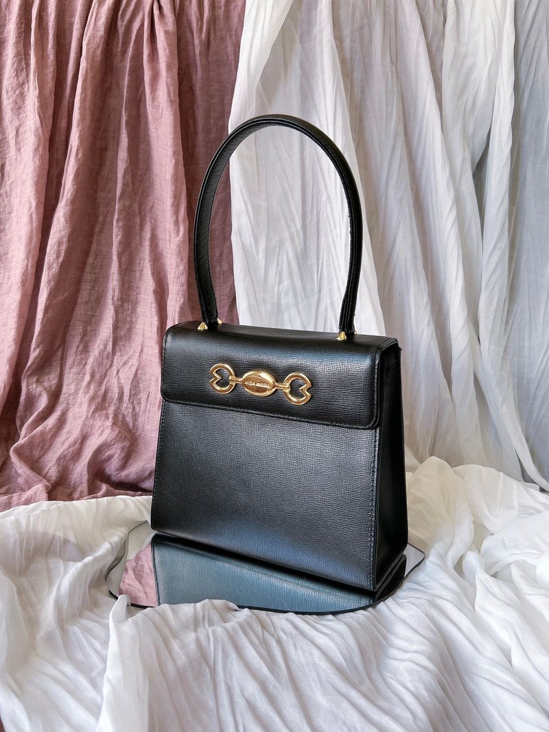 [Secondary Bag Vintage] Mila Schön Black Crab Gold Buckle Antique Bag丨Portable - กระเป๋าถือ - หนังแท้ สีดำ