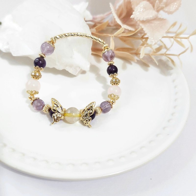 Golden Butterfly Dream Field/Crystal that attracts popularity, wealth, and opens the heart - Bracelets - Crystal Purple