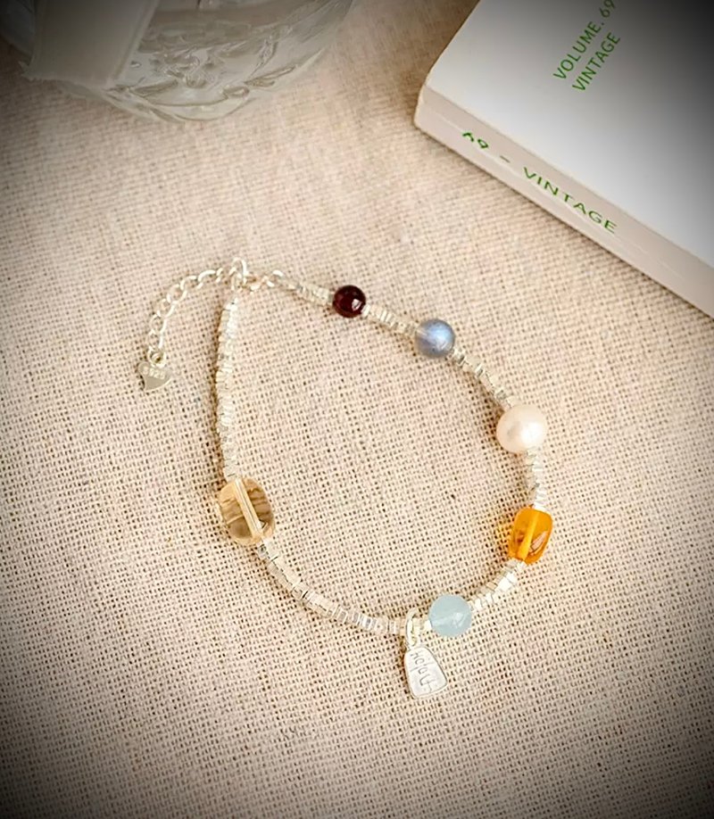 C&W s925 sterling silver natural crystal jade and jade mixed fashion simple bracelet - สร้อยข้อมือ - เงินแท้ สีเงิน