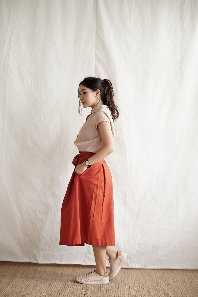 MAPRANG - cotton high waist skirt (red) - Skirts - Cotton & Hemp Red