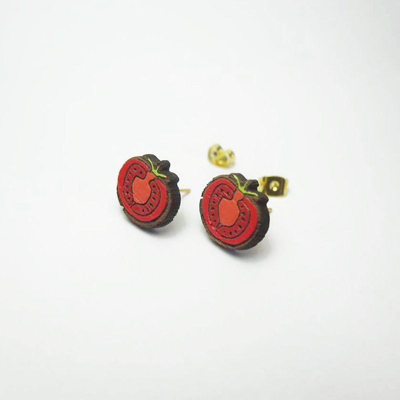 番茄木製耳環 - 耳環/耳夾 - 木頭 紅色