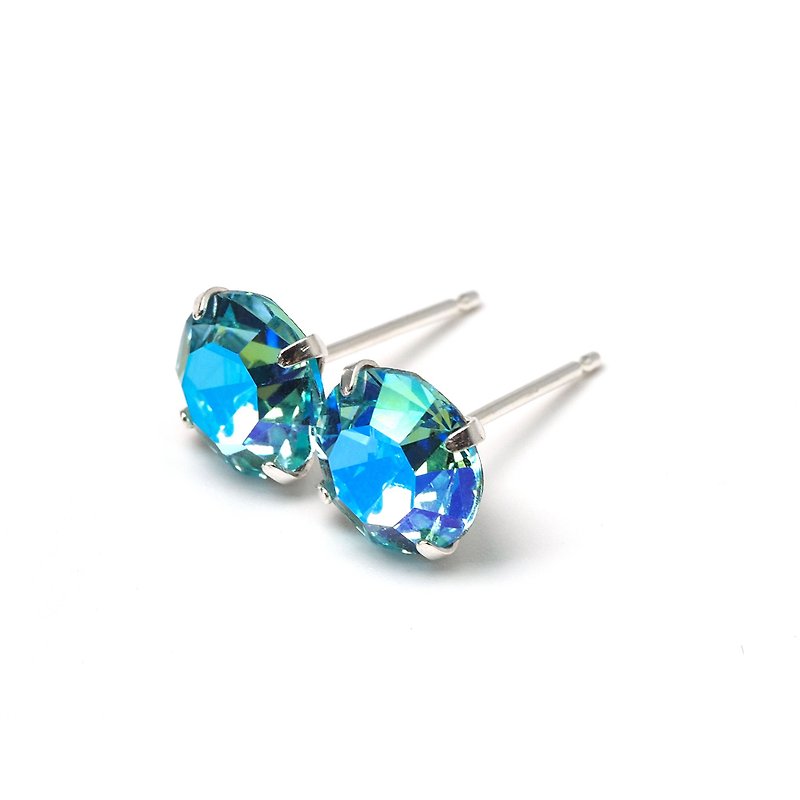 Turquoise Burst - Sterling Silver 8mm Round - Seaside Beach Blue Stud Earrings - Earrings & Clip-ons - Sterling Silver Blue
