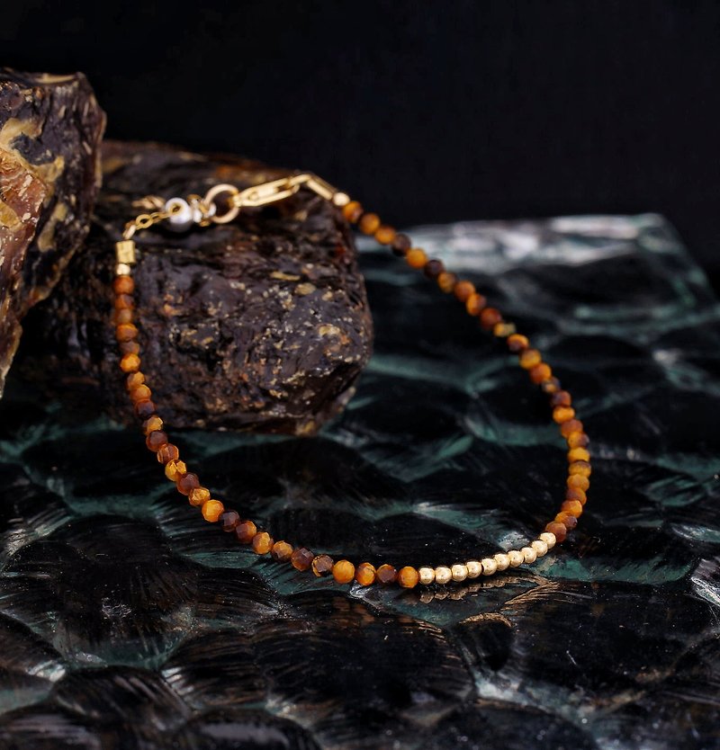 Superfine1/20 14K Gold Filled Gold Tiger Eye Bracelet with Japan Memory Wire - Bracelets - Gemstone 