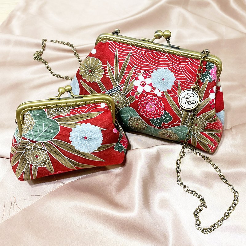 Mother's Day Gift Box- Red flower kimono 4 Combinations - Messenger Bags & Sling Bags - Cotton & Hemp Red