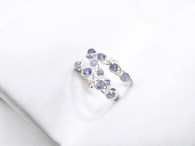 Braided | Iolite, Silver Color, Wire Braid, Adjustable ring - General Rings - Crystal Purple