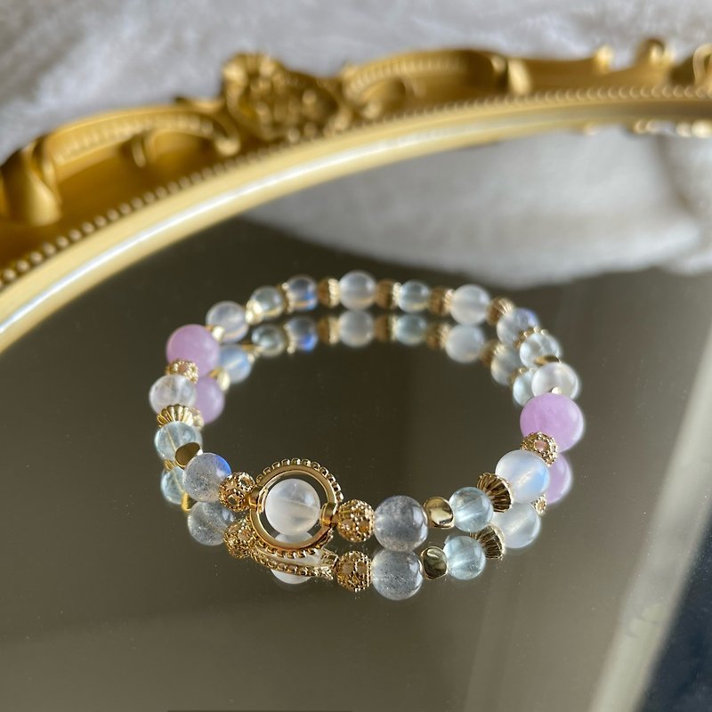 //Journey to Wonderland//Blue Moonlight - Blue Light Stretching - Kunzite - Natural Crystal Bracelet - Repair Relationships - Bracelets - Crystal Multicolor