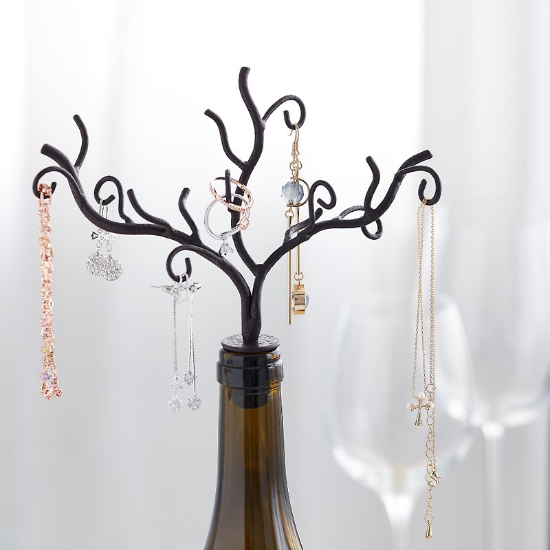 Vinaera wine bottle jewelry tree (original design) - Items for Display - Other Metals Black