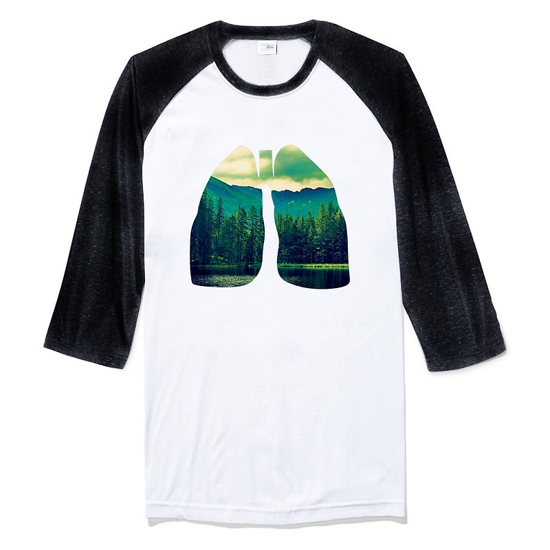 Lung Fresh七分袖T恤 白黑色 新鮮的肺 時尚 設計 時髦 照片 文創 自創 文青 自然 環保 - T 恤 - 棉．麻 白色