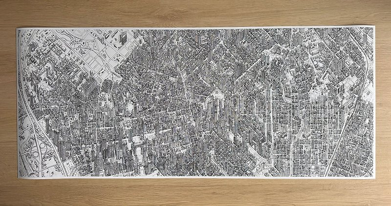 Taichung City Hand Drawn Limited Edition Map Print 80 x 34cm - Wall Décor - Paper White