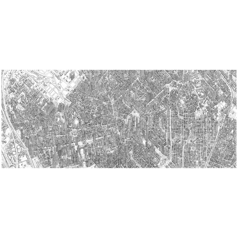 台中市手繪地圖 藝術紙的藝術版畫 80 x 34 cm - 牆貼/牆身裝飾 - 紙 白色