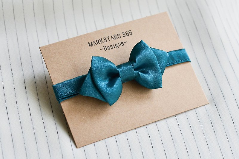 Azure satin-bow tie tweeted - เนคไท/ที่หนีบเนคไท - ผ้าไหม สีน้ำเงิน