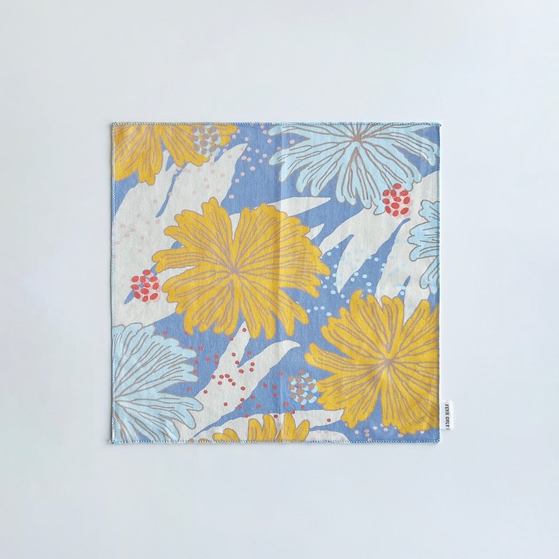 Fern Pattern Cotton Handkerchief - Dipteris conjugata (Kaulf.) Reinw. - ผ้าเช็ดหน้า - ผ้าฝ้าย/ผ้าลินิน สีน้ำเงิน