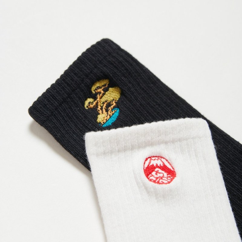 江戶勝 日系 中性 盆栽刺繡長襪(兩雙1組) #襪子 - 襪子 - 其他材質 白色