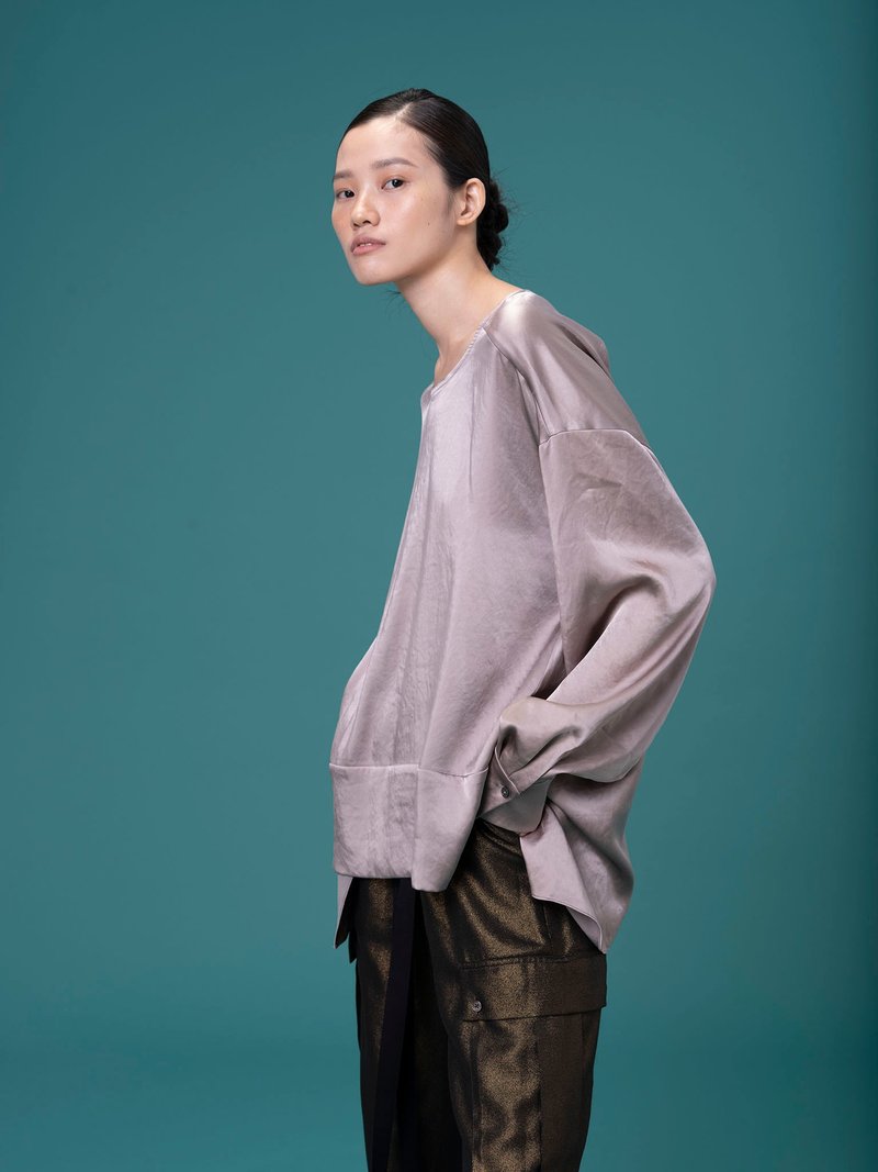 UUIN _ 咖色不規則垂墜上衣 - 女上衣/長袖上衣 - 其他人造纖維 咖啡色