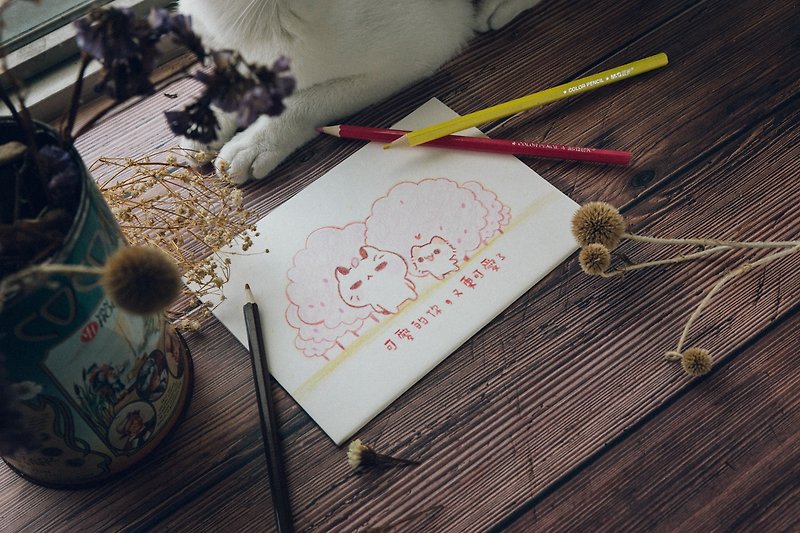 Bad Meow and Mao Meow-Color Pencil Double Meow Sign Drawing - การ์ด/โปสการ์ด - กระดาษ หลากหลายสี