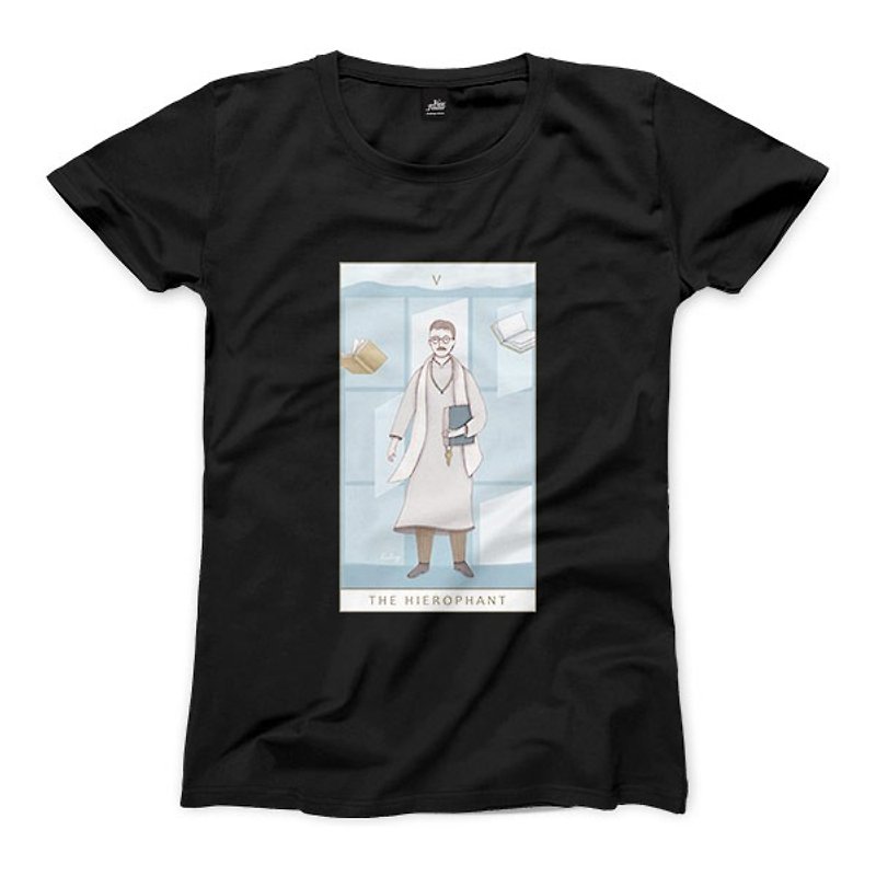V｜The Hierophant - 黑 - 女版T恤 - 女 T 恤 - 棉．麻 