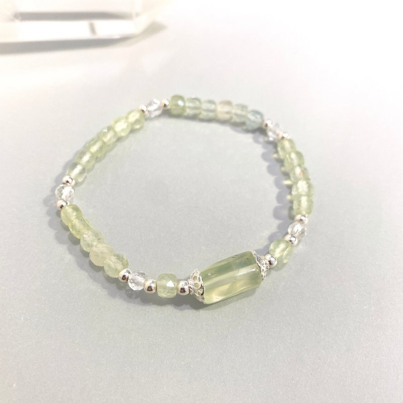 Ops Prehnite Sliver Bead -葡萄石/純銀/白水晶/療癒/淺綠/心輪 - 手鍊/手環 - 純銀 綠色