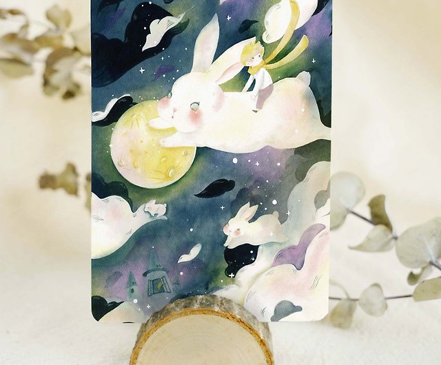 【水彩イラストポストカード】月兎フェイフェイ丨中秋節カード