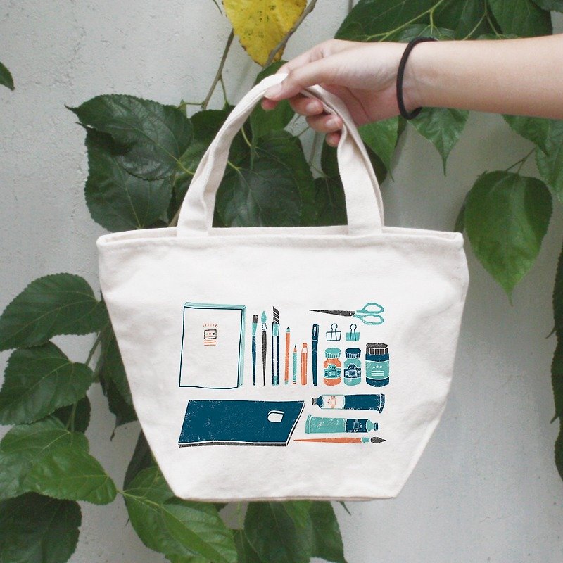 Canvas tote-Drawing tool of designer - Messenger Bags & Sling Bags - Other Materials White