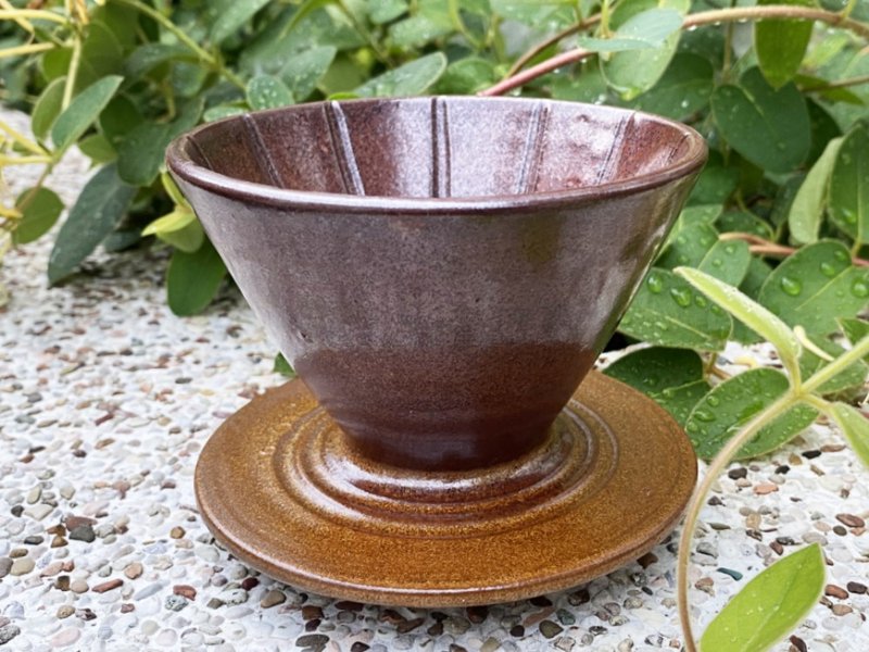 手作陶器 | 鐵釉 咖啡濾杯 (無把手) - 咖啡壺/手沖壺 - 陶 咖啡色