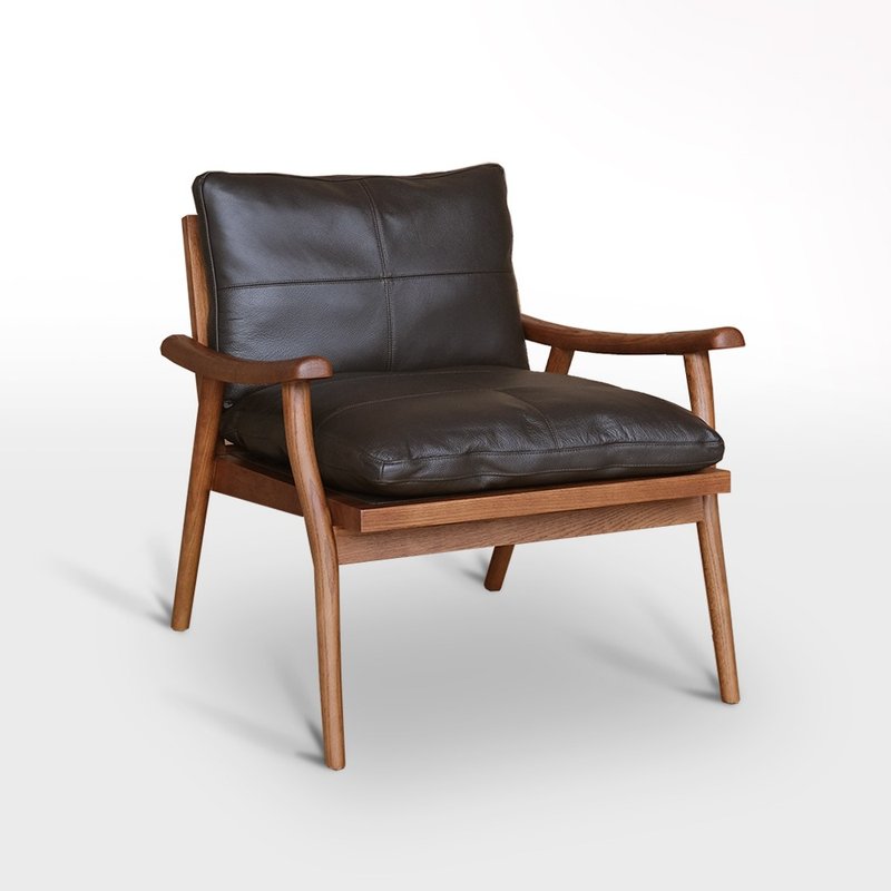 【D3原木家居】Lynn 北美橡木 牛皮沙發單椅 休閒椅 主人椅 - 椅子/沙發 - 木頭 