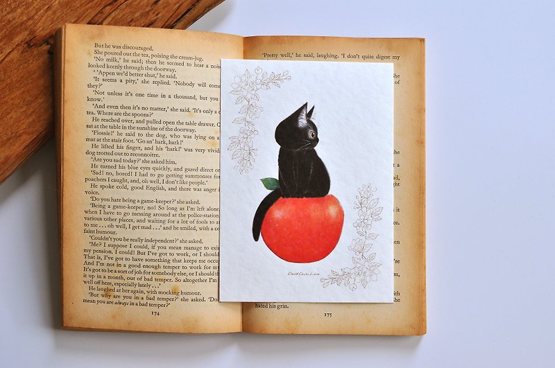 Cat illustration postcard-Apple black cat - Cards & Postcards - Paper Red