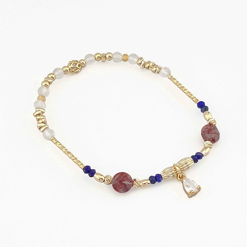 [Belle Bey Garden Series] Red Gum Flower Crystal Lapis Lazuli Lemon Crystal White Crystal - Bracelets - Crystal Red